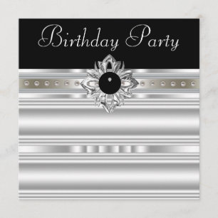 Elegant Black and Silver Womans Birthday Party Invitation