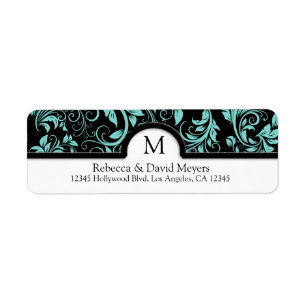 Elegant Black and Teal Blue with Monogram Return Address Label