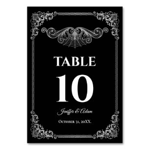Elegant black and whit Gothic Wedding Table number