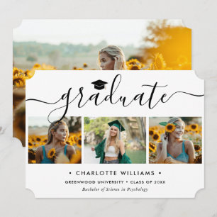 Elegant Black and White 4 Photo Graduation Announcement