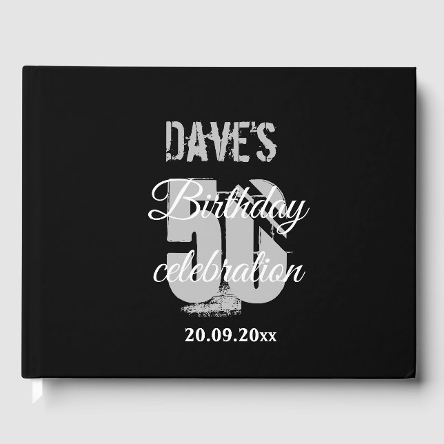 Elegant Black and White 50th 40thAny Age Birthday  Guest Book (Front)