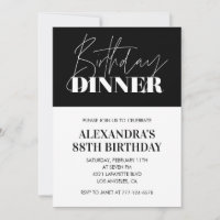Elegant Black and white 88th birthday invitations