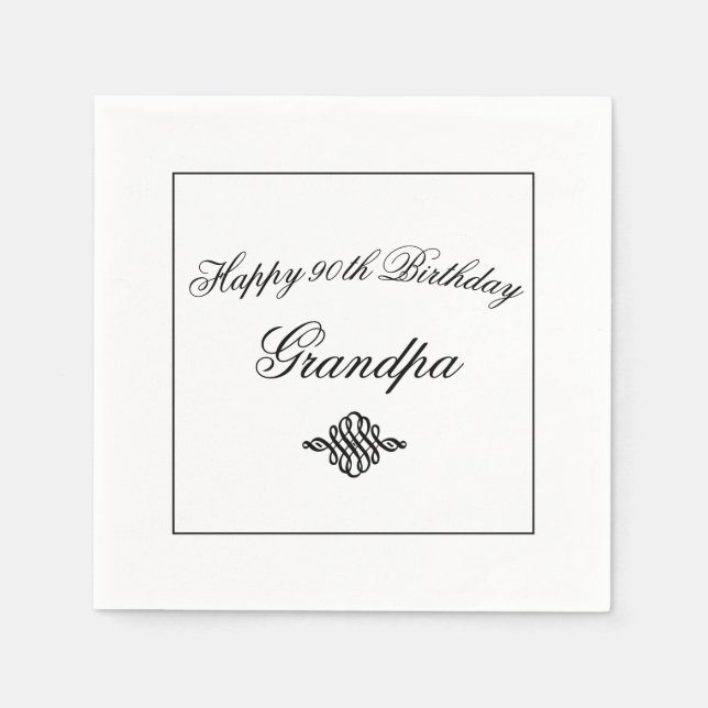 Elegant Black and White 90th Birthday Paper Napkin (Front)