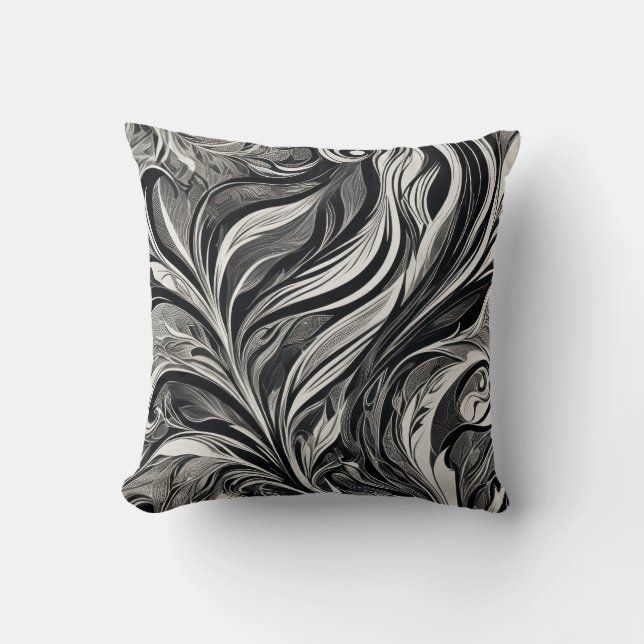 Elegant - Black and White Abstract Flow Cushion (Front)
