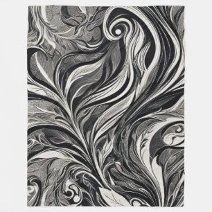 Elegant - Black and White Abstract Flow Fleece Blanket