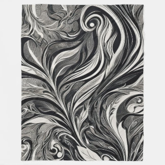 Elegant - Black and White Abstract Flow Fleece Blanket