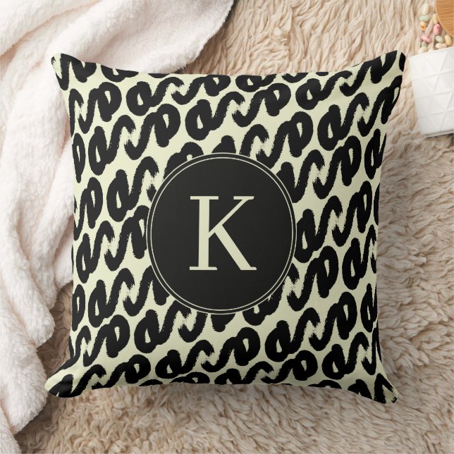 Elegant black and white abstract pattern monogram cushion (Blanket)