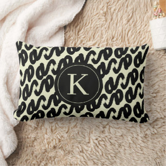Elegant black and white abstract pattern monogram lumbar cushion