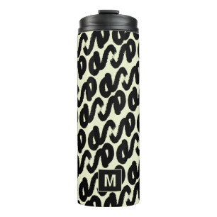 Elegant black and white abstract pattern monogram thermal tumbler