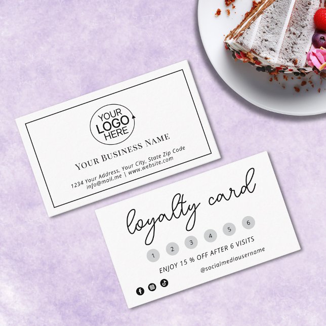 Elegant Black and White Add Your Logo 6 Pinch Loyalty Card (Elegant Black and White Add Your Logo 6 Pinch Loyalty Card )