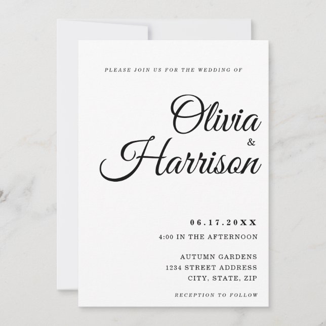 Elegant Black and White All In One Wedding Invitation (Front)
