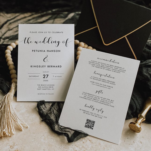Elegant Black and White All in One Wedding Invitation (Creator Uploaded)