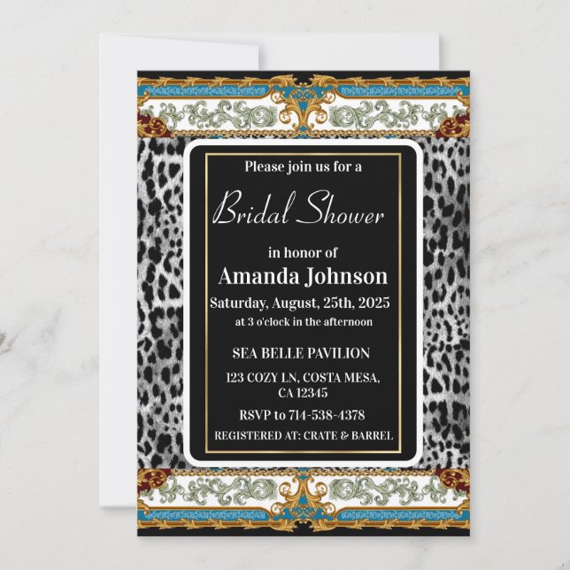 Elegant Black and White Animal Print Bridal Shower Invitation (Front)