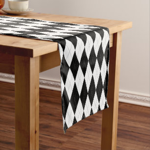 Elegant Black And White Argyle Pattern Short Table Runner