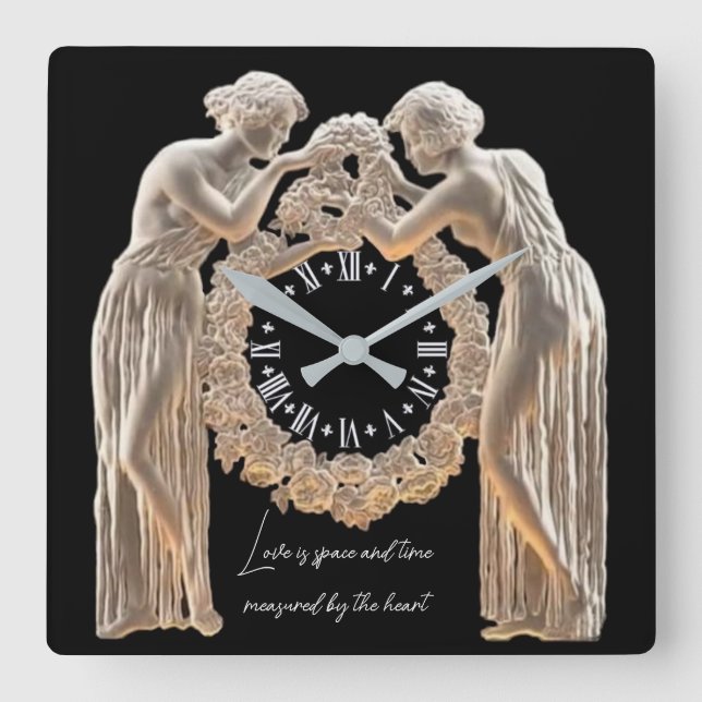Elegant black and white Art Deco Love Square Wall Clock (Front)