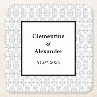 Elegant Black and White Art Deco Style Square Paper Coaster