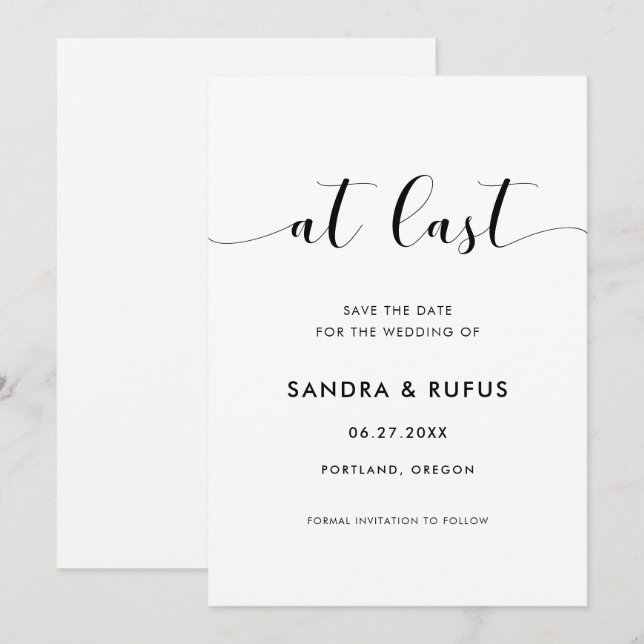 Elegant black and white At last Save The Date (Front/Back)