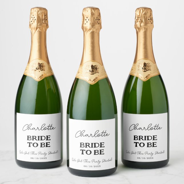 Elegant Black And White Bachelorette Party Sparkling Wine Label (Bottles)