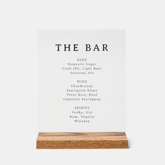 Elegant Black and White Bar Menu Sign (Front)