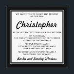 Elegant Black and White Bar Mitzvah Invitation<br><div class="desc">Elegant black and white stripe Bar Mitzvah invitation. Invitation information is on a white background. Personalise with your bar mitzvah information using the easy templates. Font colour,  font style,  and font size are customisable. Classic and traditional,  the perfect bar mitzvah invitation.</div>