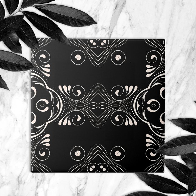 Elegant Black and White Baroque Arabesque Pattern Ceramic Tile (Creator Uploaded)