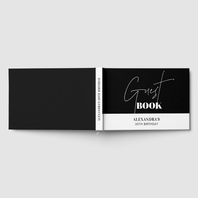 Elegant Black and White Birthday  Guest Book (Full)