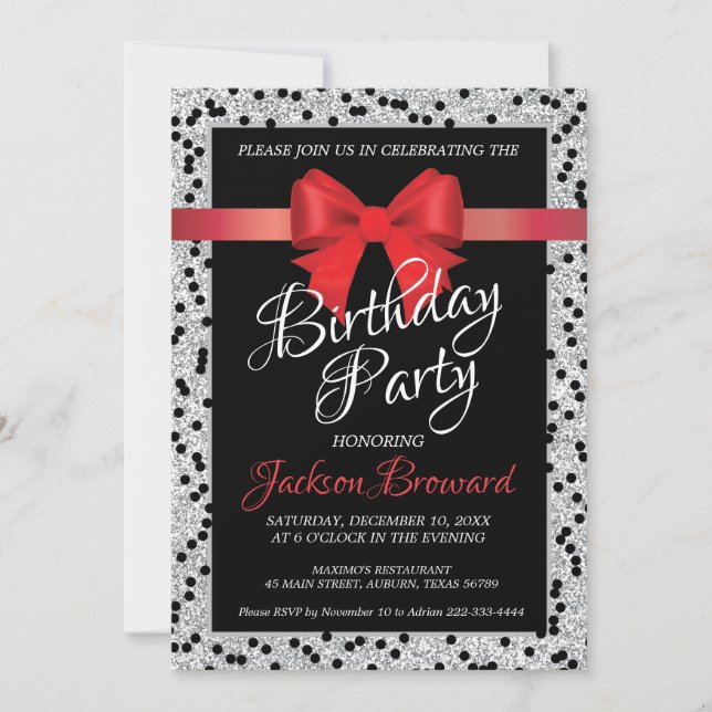 Elegant black and white birthday invitation (Front)