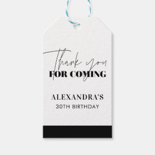 Elegant Black and White Birthday Thank You Gift Tags