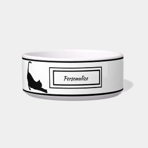 Elegant Black and White Black Cat Silhouette Cat Bowl