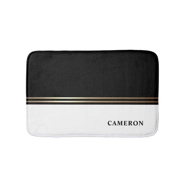 Elegant Black and White Block Foil Personalised  Bath Mat (Front)