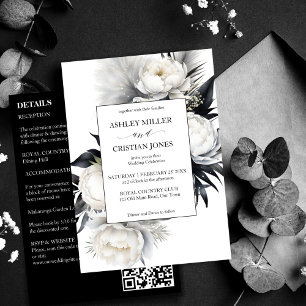 Elegant Black and white boho all in one wedding Invitation