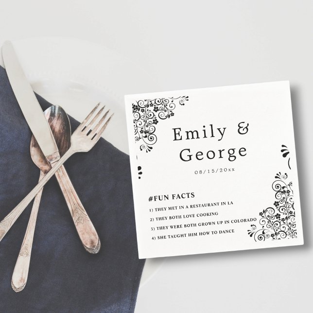 Elegant Black And White Boho Ornate Floral Wedding Napkin (Creator Uploaded)