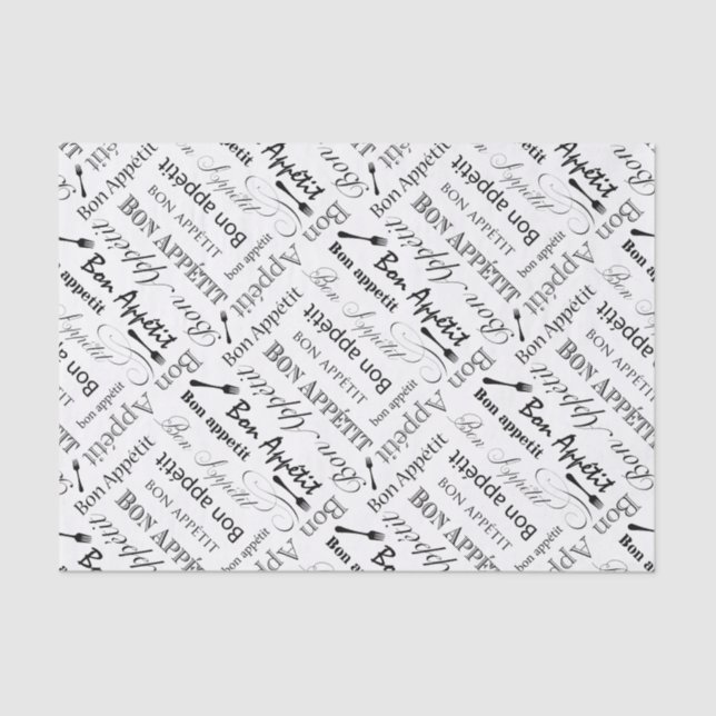 Elegant Black and White Bon Appetit French Chef Tissue Paper (Front)