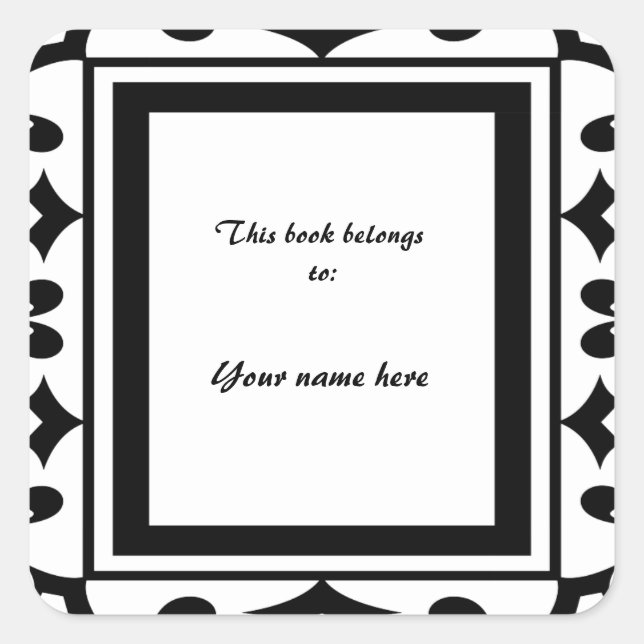Elegant Black and White Bookplate Sticker (Front)
