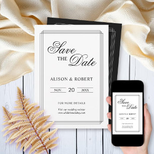 Elegant black and white border Old Money wedding Save The Date