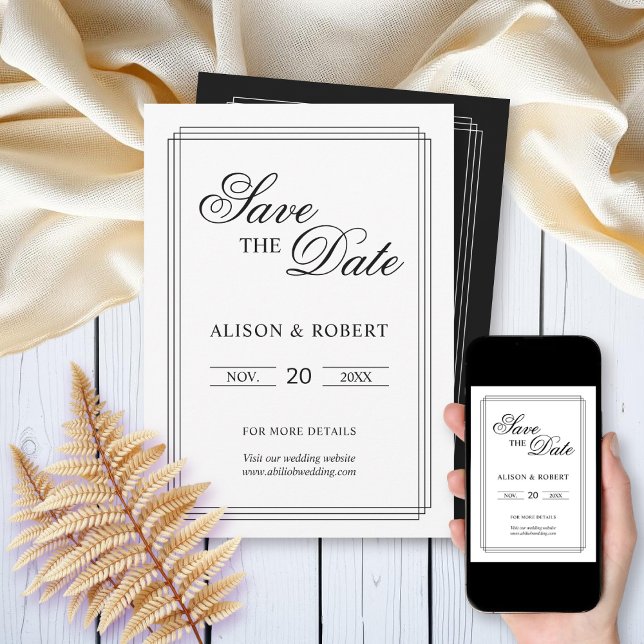 Elegant black and white border Old Money wedding Save The Date (Creator Uploaded)