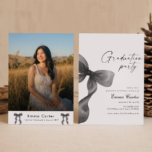 Elegant Black and White Bow Photo Graduation Invitation