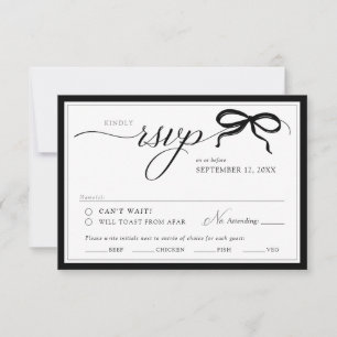 Elegant Black and White Bow Simple Classic Wedding RSVP Card