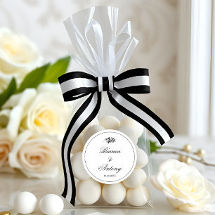 Elegant black and white branch and border wedding classic round sticker