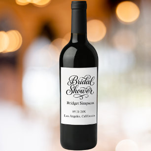 Elegant Black and White Bridal Shower Charm Wine Label