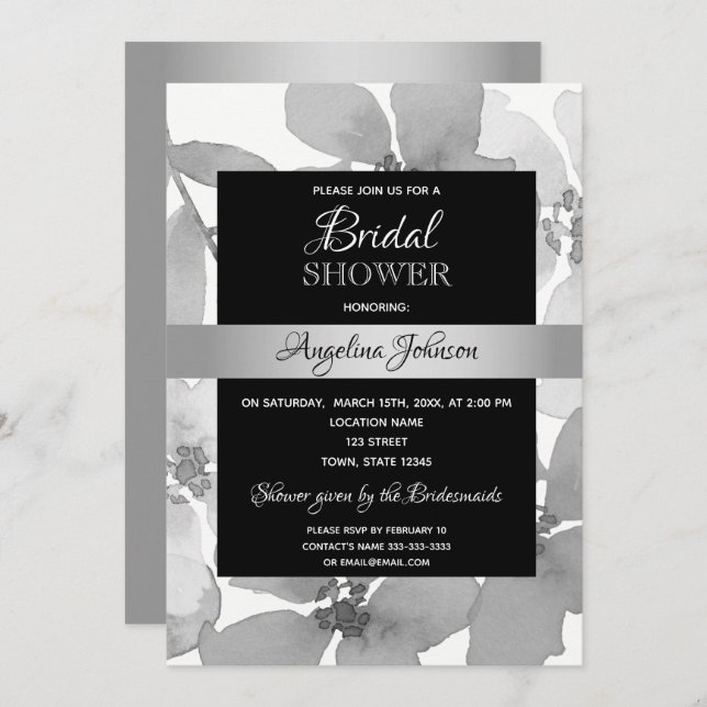 Elegant Black and White Bridal Shower Invitation (Front/Back)