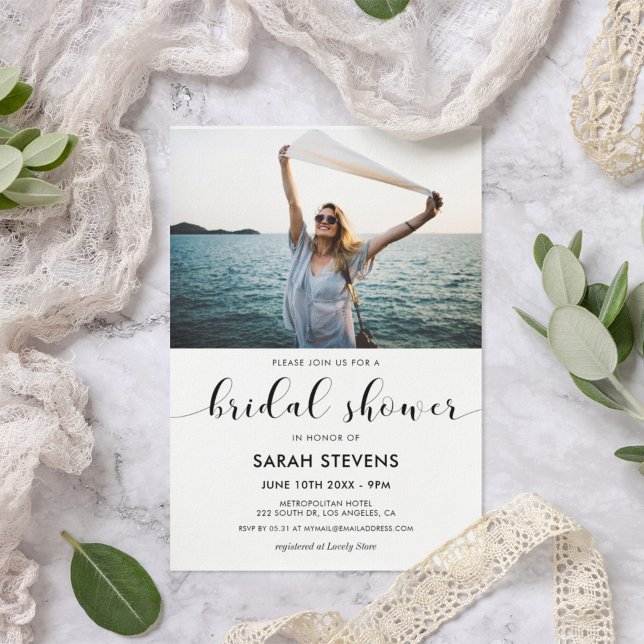 Elegant black and white bridal shower photo invitation (Creator Uploaded)