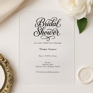 Elegant Black and White Bridal Shower Script Acrylic Invitations