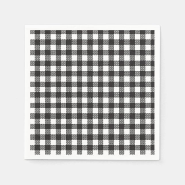 Elegant Black and White Buffalo Plaid Holiday Napkin (Front)