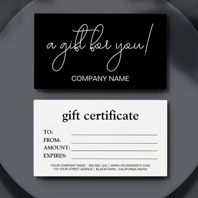 Elegant black and white Business Gift Certificate  (Creator Uploaded)