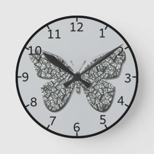Elegant Black And White  Butterfly Round Clock