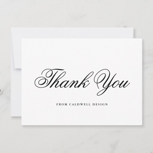 Elegant Black and White Calligraphy Business Thank You Card (Front)