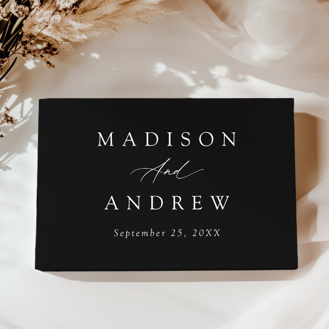 Elegant Black and White Calligraphy Photo Wedding Guest Book (Creator Uploaded)