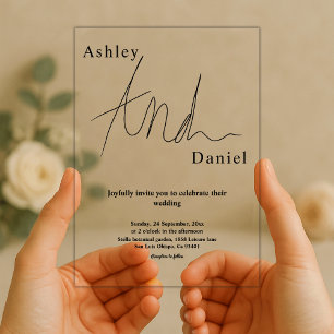 Elegant Black And White Calligraphy Simple Wedding Acrylic Invitations