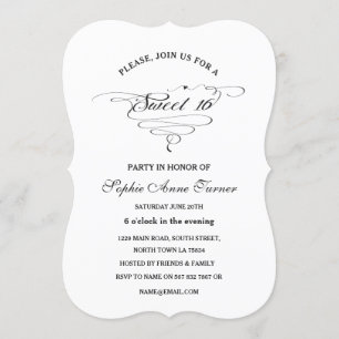 Elegant Black and White Calligraphy SWEET 16 Invitation